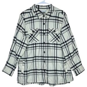 Christopher & Banks White Black Plaid‎ Flannel Shirt Jacket XL Overshirt pockets